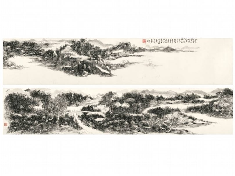 黃賓虹《仿宋山水卷》，估價300萬至500萬港元，成交價2,057萬5,000港元。