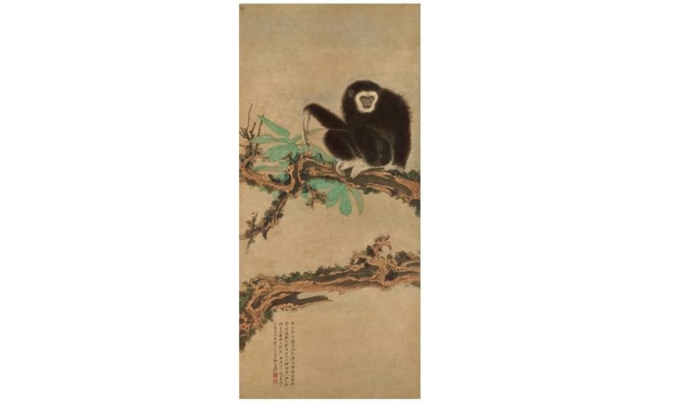 張大千《老樹清猿》，估價800萬至1,200萬港元，成交價1,553萬5,000港元。