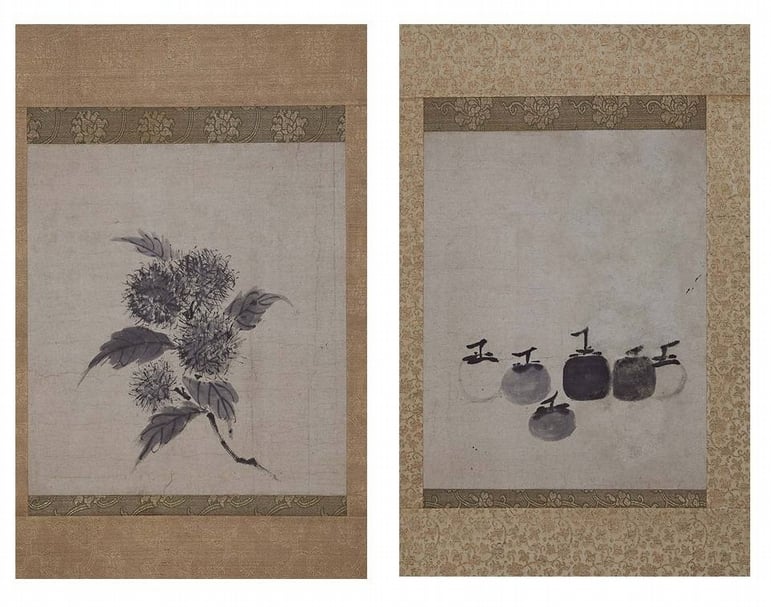 南宋時代13世紀傳牧谿〈柿栗圖〉,日本重要文化財。圖由畑中章良提供。