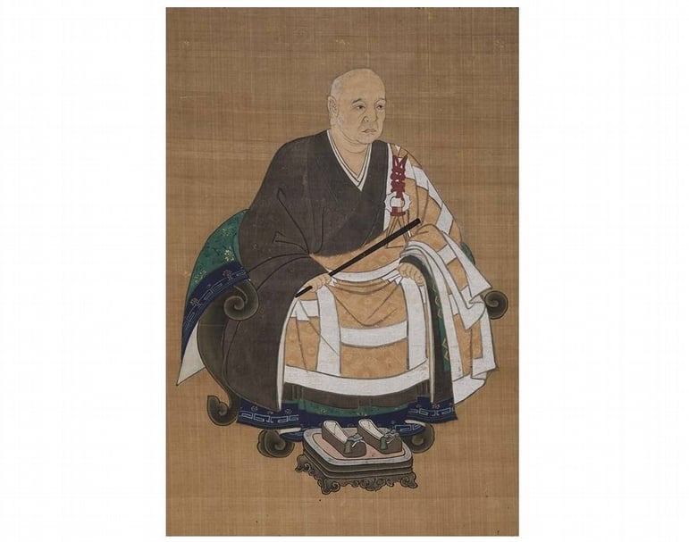 江戶時代寬永十二年(1635)江月宗玩題詞、狩野探幽繪〈江月宗玩頂相〉(局部)。