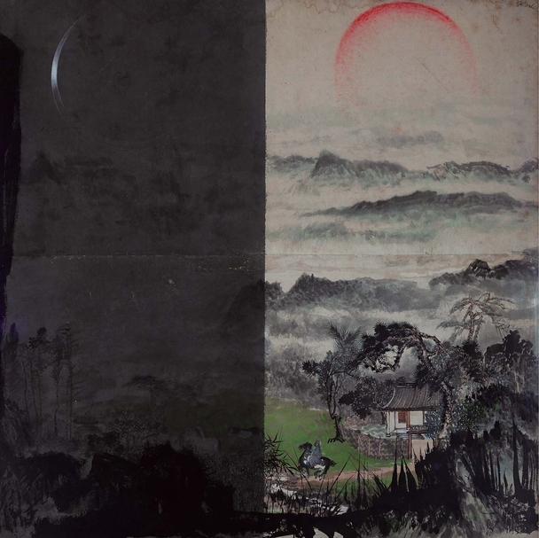 趙春翔《日月陰陽》紙、水墨、壓克力彩，183×180cm，1950-1984。（本刊資料室）
