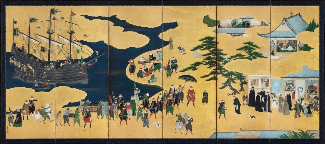 桃山時代狩野內膳《南蠻屏風》，為日本重要文化財。（©神戶市立博物館）