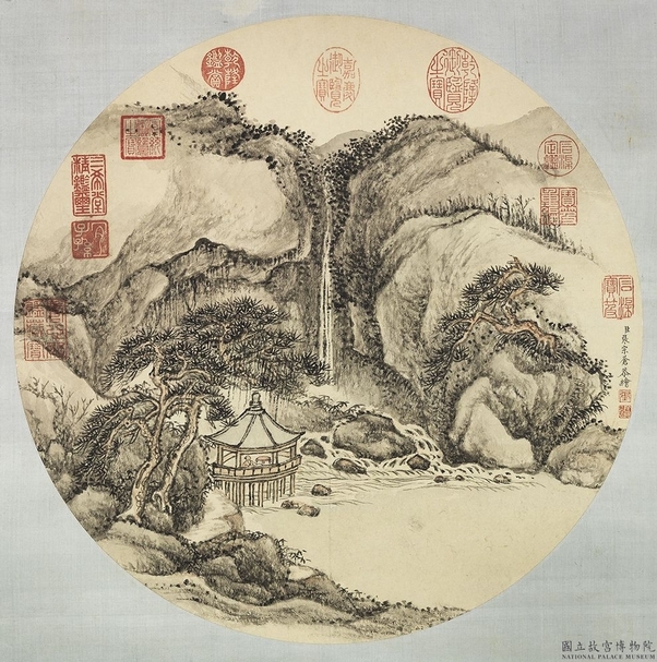 張宗篬《水亭對瀑》軸。（©國立故宮博物院）