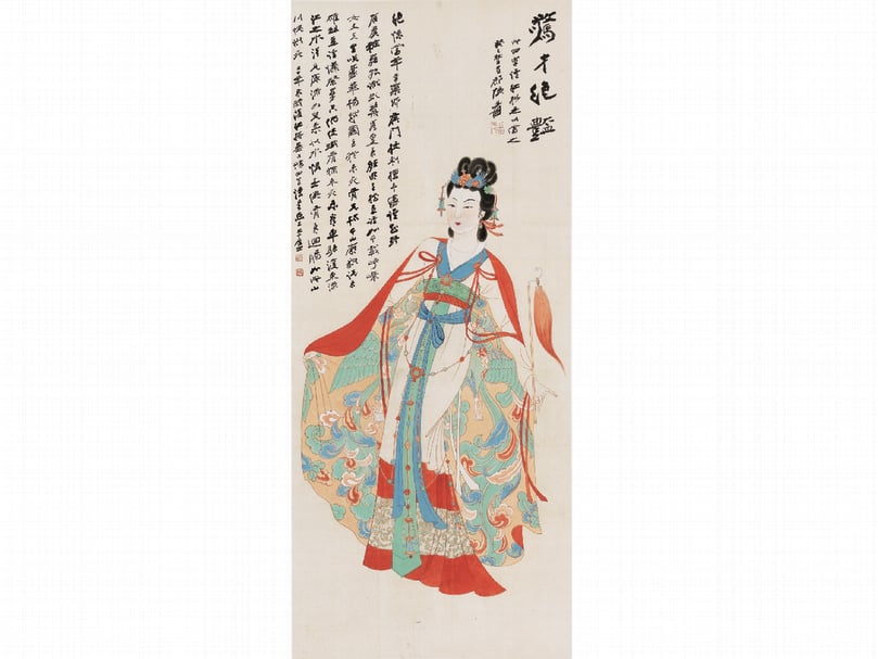 張大千（1899-1983） 《驚才絕豔》，設色紙本、 鏡框，135.2 × 57.5cm， 1953年作，將於台北預展中展出。（華藝香港提供）