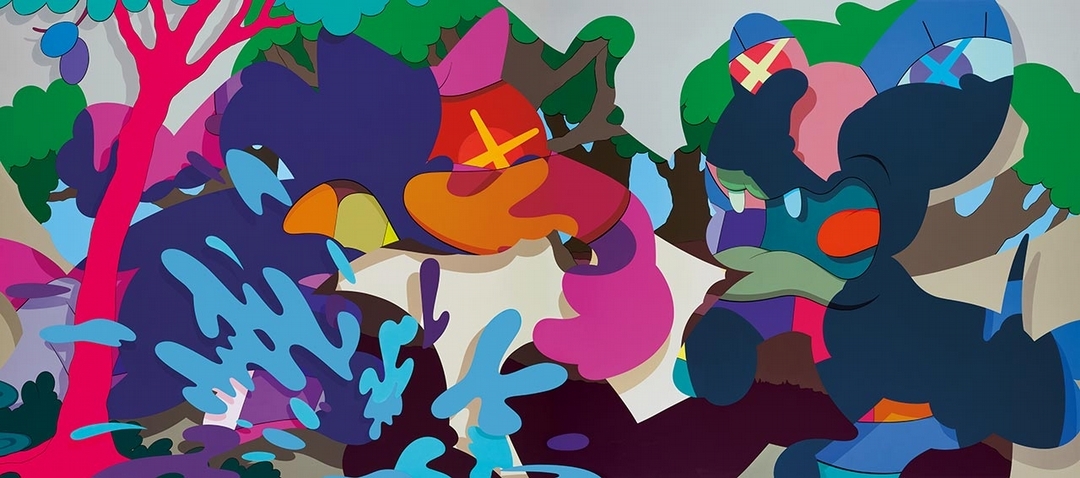 KAWS《全副武裝》，油彩、畫布，223.2×503cm，2014。（佳士得香港提供）