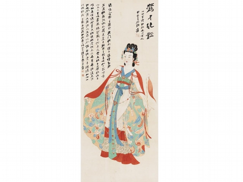 張大千（1899-1983） 《驚才絕豔》，設色紙本、 鏡框，135.2 × 57.5cm， 1953年作，將於台北預展中展出。（華藝香港提供）