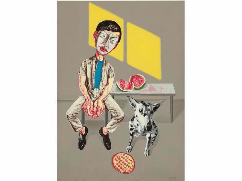 曾梵志《面具》，油彩、畫布，200×180cm，1996。（佳士得香港提供）