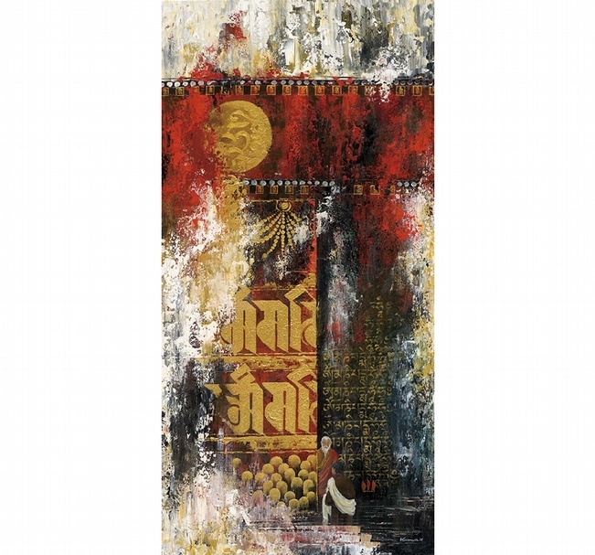 訶莎．卡瑪《Temple Wall Prayer》，壓克力畫布，175×87cm，2018。（丹之寶藝廊、藝術家提供）