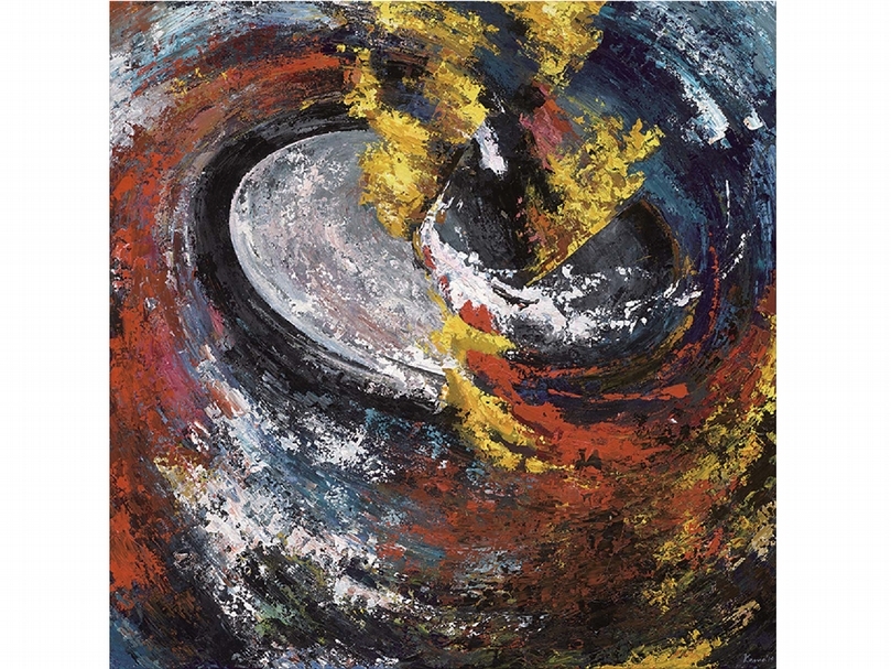 訶莎．卡瑪《waying of the Black Hat》，壓克力、畫布，122×122cm，2019。（丹之寶藝廊、藝術家提供）