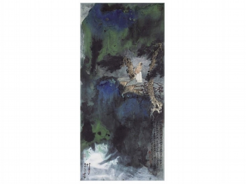 張大千〈潑墨山水〉，149.4×70.8公分，中華電信有限公司寄存。（本刊資料室）