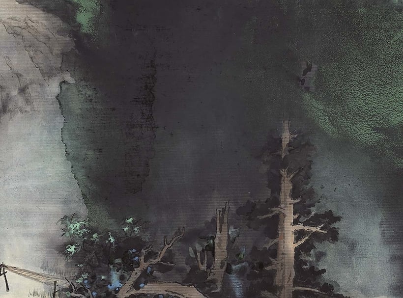 「巨匠的剪影—張大千120歲紀念大展」展件〈山高水長〉即為大千繪於羅紋宣上的作品。（國立故宮博物院提供）