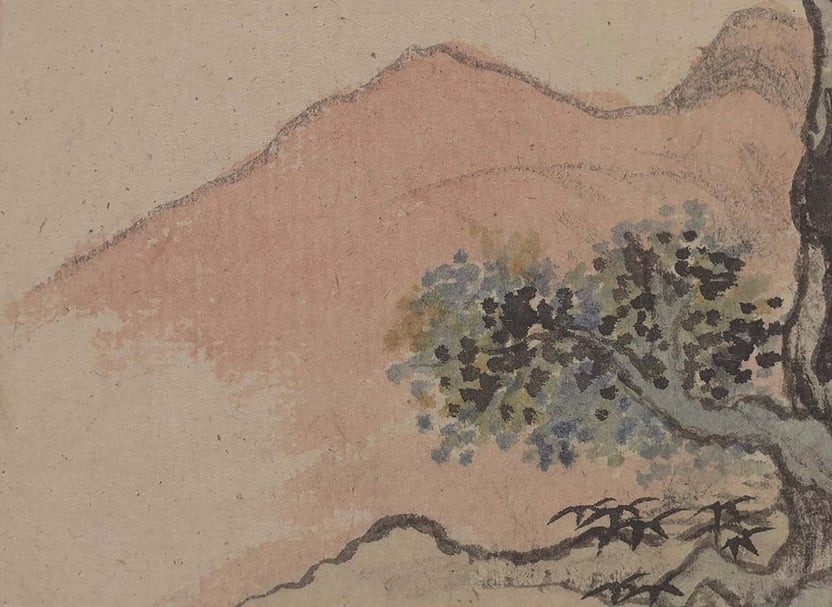 石濤〈金陵山水圖冊〉局部可見垂直簾紋。圖／何炎泉。