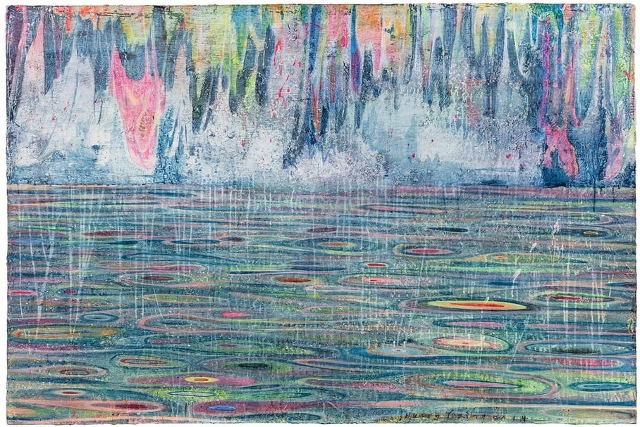 黃宇興 《河流-白色的樹叢》 壓克力畫布 ， 99.5 x 150 公分，2014 年作，估價：400,000-600,000 港元。（香港邦瀚斯提供）
