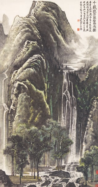 李可染1978年作〈千巖競秀萬壑爭流圖〉，中國嘉德春拍「大觀—中國書畫珍品之夜．近現代」，拍品號376，成交價為1億2,650萬元人民幣。