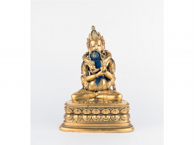 「Rossi & Rossi 佛教藝術品」專場亮點拍品，17-18世紀《 銅鎏金白勝樂金剛》，高：24cm，估價：5,000,000-8,000,000。（華藝香港提供）