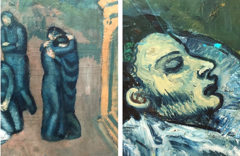 「年少的畢卡索——藍色與粉紅色時期」（The Young Picasso - Blue and Rose Periods）展出作品局部。（簡秀枝提供）