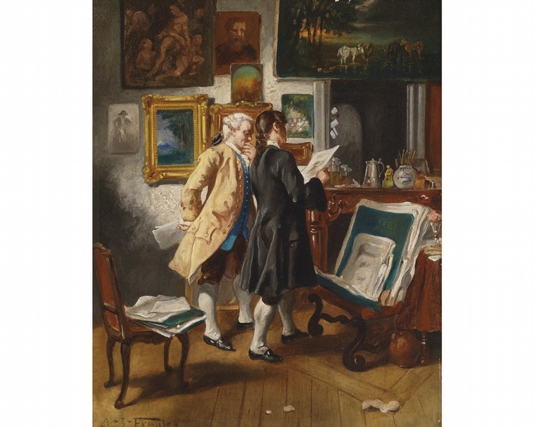 艾伯特.約瑟夫.法蘭克(Albert Josef Franke)的畫作內容以藝術品經銷商為主題。(Public Domain)