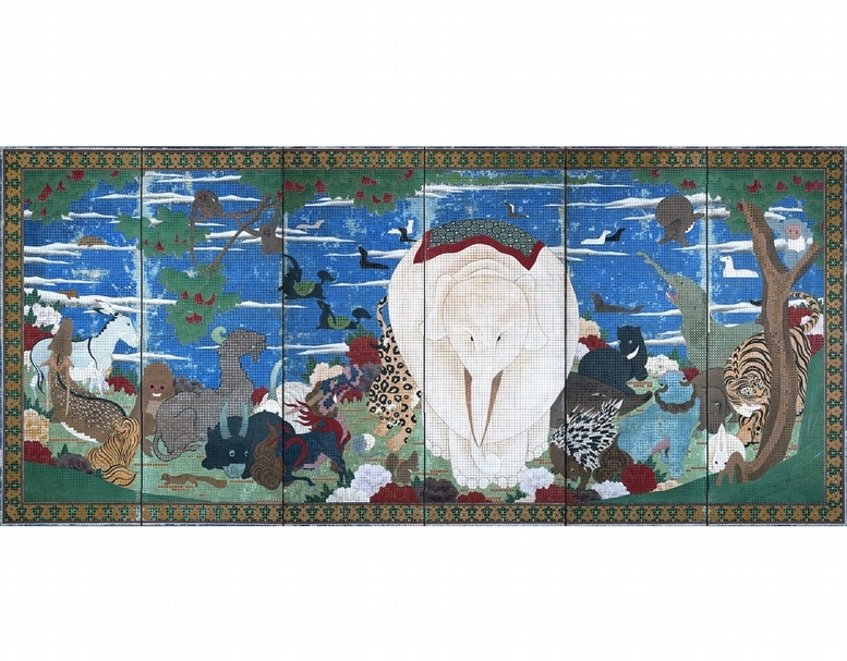 伊藤若沖（Itō Jakuchū）《鳥獸花木圖屏風》局部。（© the japan times）