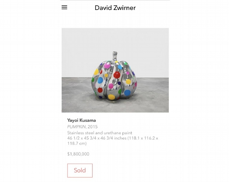 「巴塞爾線上展廳」（Basel Online）價格透明化，讓藏家不需親自至畫廊詢價，作品的簡介、售價和出售狀態一目了然。（© 卓納畫廊）