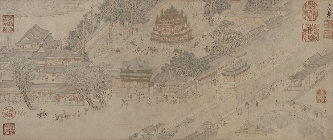 圖2：吳彬約1600年作〈歲華紀勝冊．元夜〉，紙本設色，9.4×69.8公分，國立故宮博物院藏。（圖／國立故宮博物院）