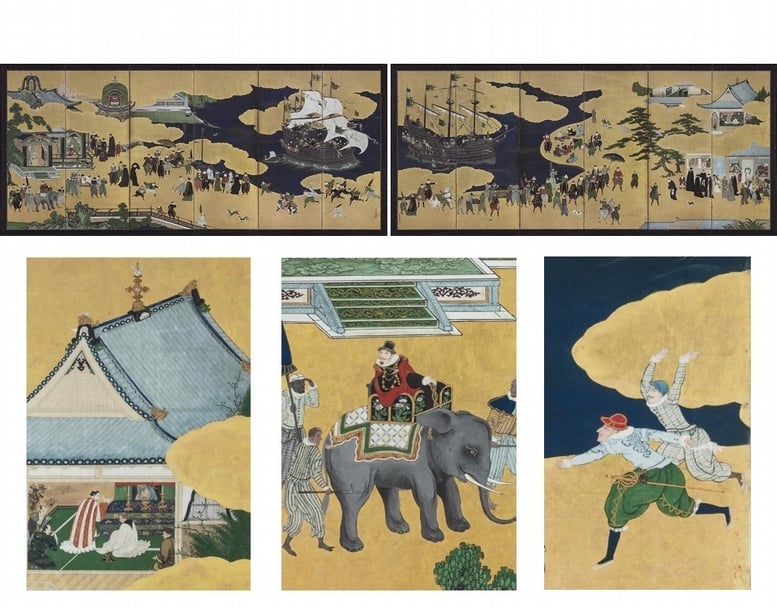圖13：狩野內膳作〈南蠻屏風〉，六曲一雙，各面155.5×364.5公分，神戶市立博物館藏。（圖／神戶市立博物館）