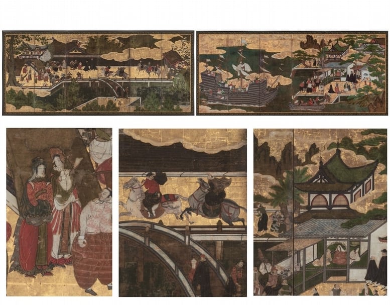 圖14：江戶時代17世紀初期〈南蠻屏風〉，六曲一雙，各面149.1×353公分，神戶市立博物館藏。（圖／神戶市立博物館）