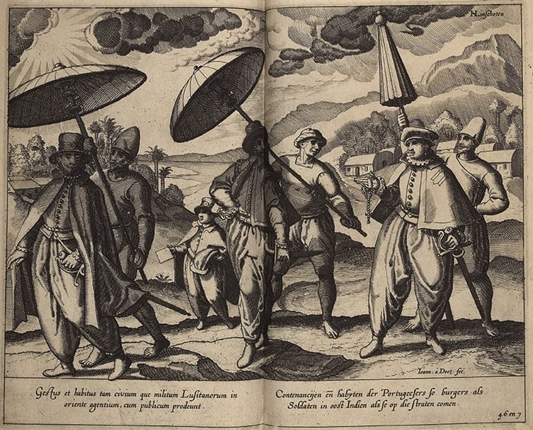 圖16：葡萄牙人在果阿的形象。見1598年Iohn Wolfe作《Iohn Huighen van Linschoten his Discours of voyages into ye Easte & West Indies：deuided into foure bookes》，美國國會圖書館藏。（圖／美國國會圖書館）