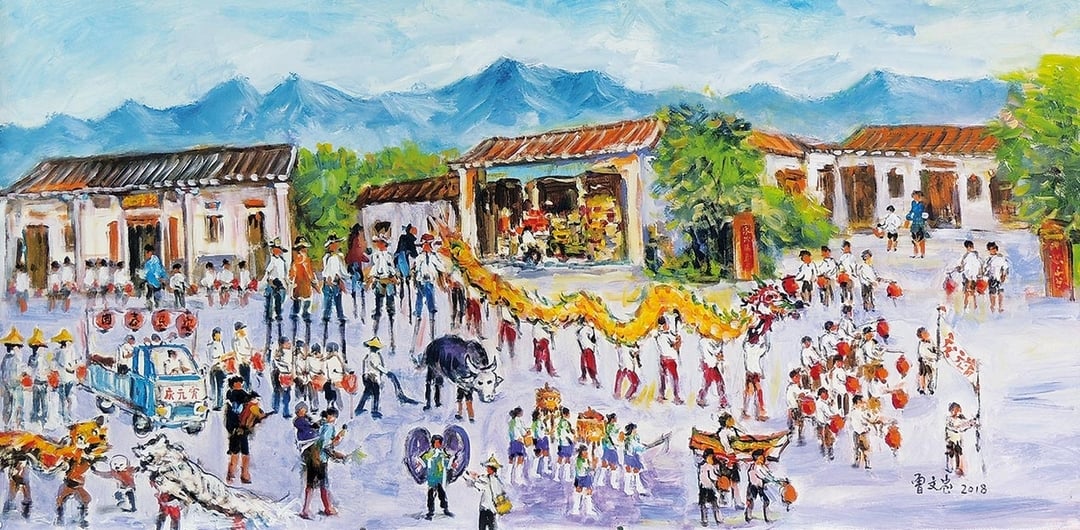 曾文忠的作品《美濃老街前熱鬧慶元宵》。（藝術家提供）