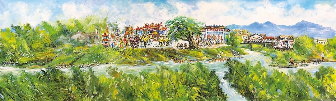 曾文忠的作品《美濃河第七段精華區——永安街三河水天后宮前》。（藝術家提供）