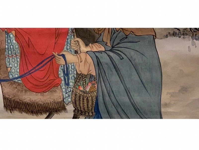 任懿芳《逃往埃及》的人物提籃中是壽桃及鳳梨。（王明彥提供）