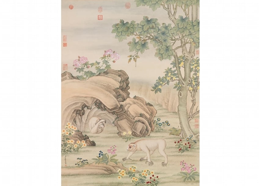 清代艾啟蒙〈畫風猩〉,121×90公分。(國立故宮博物院提供)
