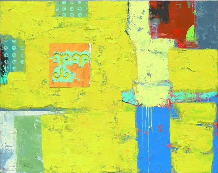 陶文岳《記憶．容顏》，複合媒材、畫布，80×100cm，2015。（羅丹藝境提供）