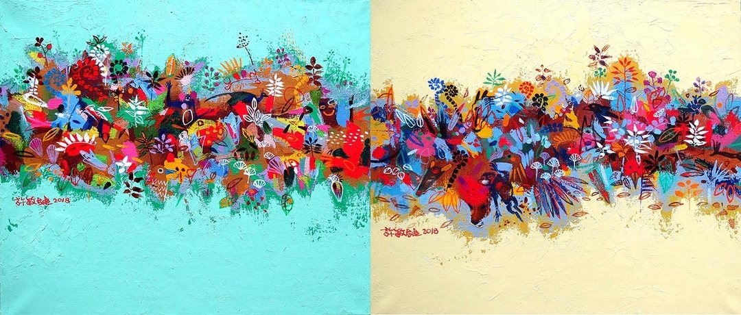 許敏雄《野地的呼聲》，油彩、畫布，45.4x53cm（2件），2018。（羅丹藝境提供）