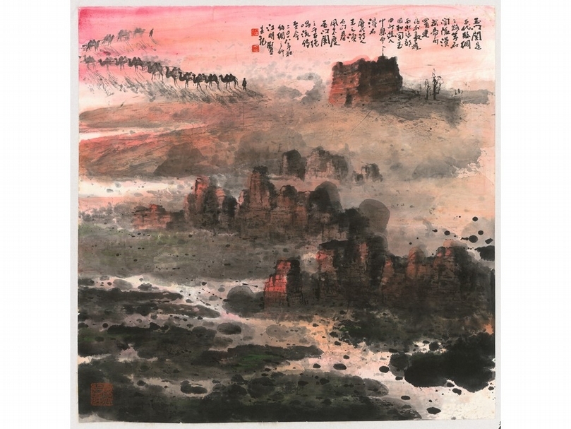 江明賢2018年作《玉門關》，68×68公分。
