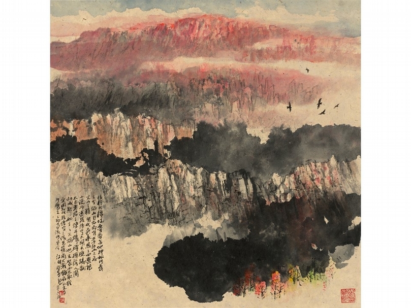 江明賢2016年作《吐魯番火焰山》，69×68公分。