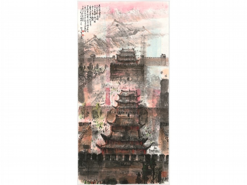 江明賢2018年作《嘉峪關》，136×68公分。