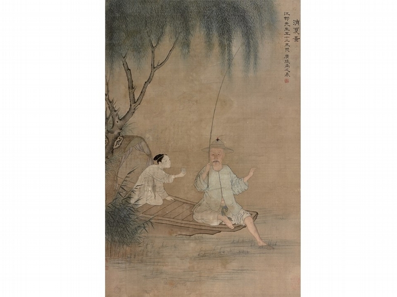 17世紀禹之鼎〈消夏圖〉，絹本水墨設色掛屏，Laurence Sickman遺贈，Courtesy of The Nelson-Atkins Museum of Art。