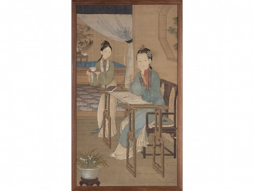 18世紀佚名〈織繡圖〉，絹本水墨設色掛屏，William Rockhill Nelson基金購買，Courtesy of The Nelson-Atkins Museum of Art。