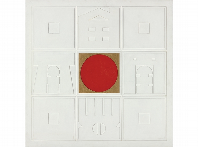 廖修平《晝》，壓克力、木板浮雕，122×122cm，1973。（尊彩藝術中心提供）