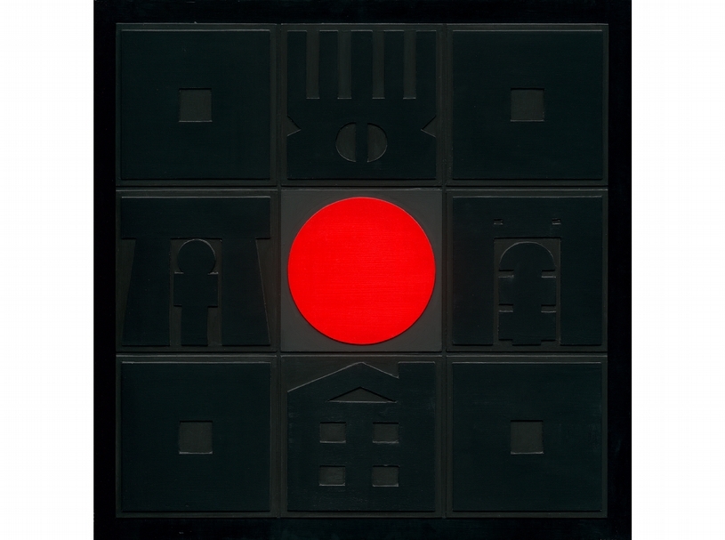 廖修平《夜》，壓克力、木板浮雕，122×122cm，1973。（尊彩藝術中心提供）