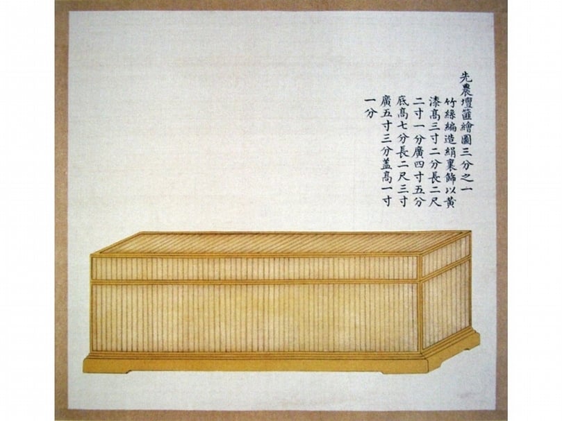 清乾隆朝〈皇朝禮器圖〉冊，先農壇祭器之竹編篚。 （作者提供）