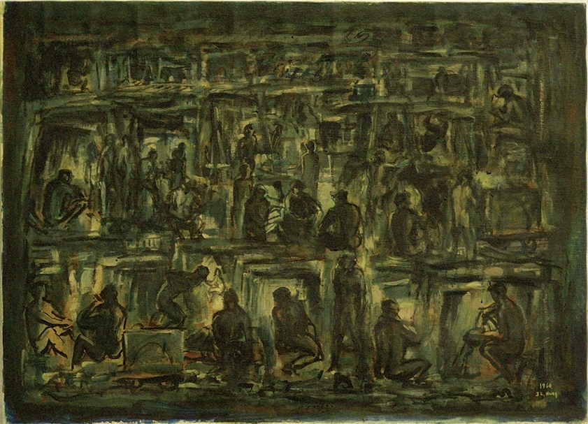 洪瑞麟《礦工頌》，油彩、畫布，60x90 cm，1960。（國立台灣美術館提供）