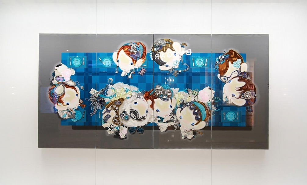 韓婭娟《閃閃族》，油彩、施華洛世奇水晶、畫布 ， 2009。（藝文薈澳提供）