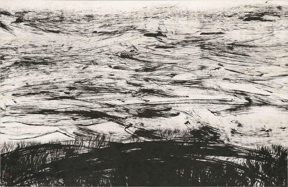 李安成《無題山水》，水墨／紙本，120.5 x 186 cm，2000s。（誠品畫廊提供）
