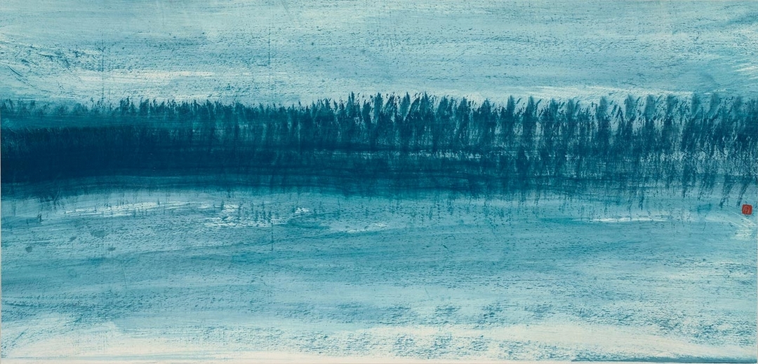 李安成《無題山水》，水墨設色、紙本 ，78 x 165 cm，1990s。（誠品畫廊提供）