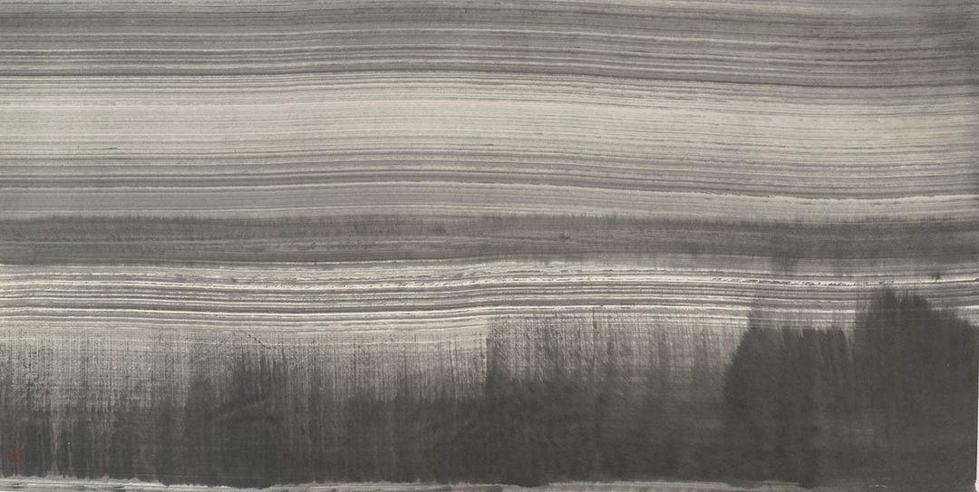 李安成《無題山水》，水墨、紙本，42.5 x 85 cm，1990s。（誠品畫廊提供）
