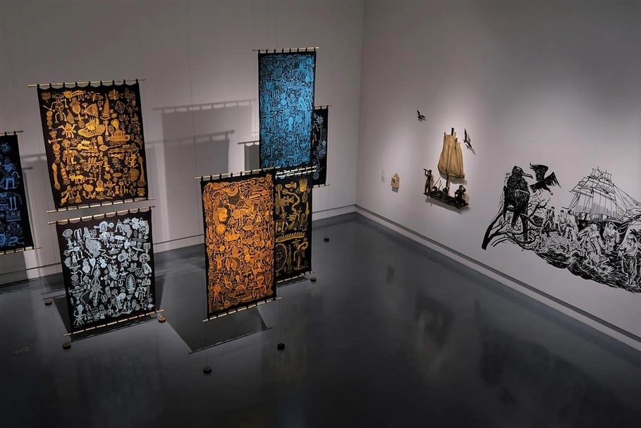 關渡美術館「情書・手繭・後戰爭」展覽現場。（本刊資料室）