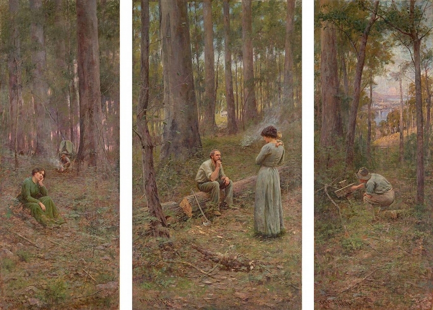 斐德里克．麥卡賓（Frederick McCubbin）的《拓荒者》（Pioneer），畫布油畫，225x295.7cm，1904。（©Wikimedia）