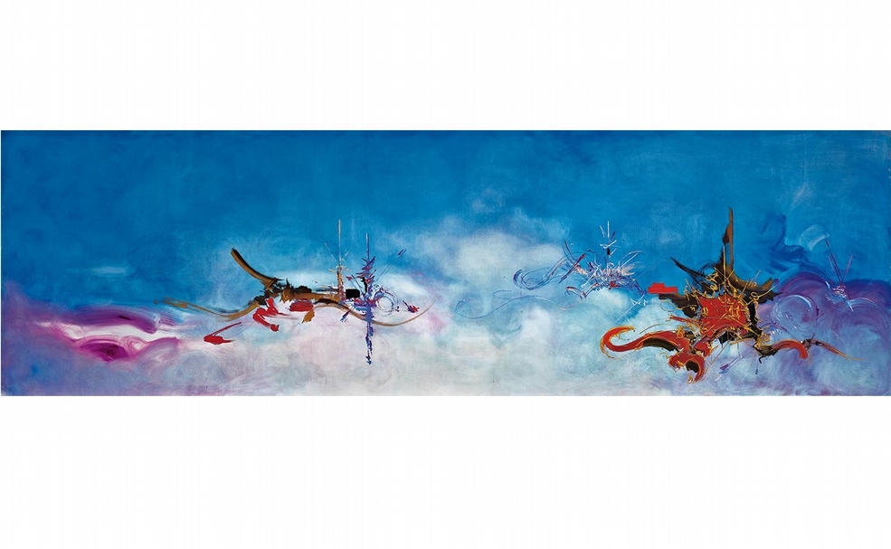 馬修《向華鐸致敬》,油彩畫布,150×500cm,1974年作,預估價:500萬至800萬港元。(中國嘉德香港提供)