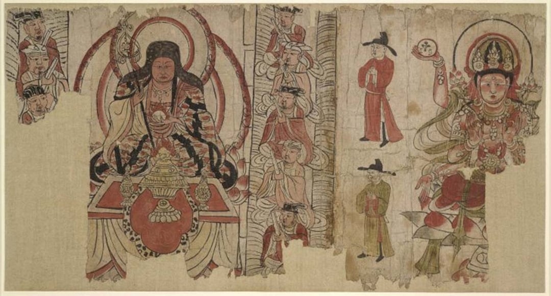 SP. 78:10世紀《被帽地藏菩薩十王圖殘卷》,大英博物館藏。(圖版取自大英博物館監修《西域美術:大英博物館斯坦因藏品II》)